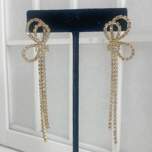 Borrowed and Blue Rhinestone Bow and Ribbon Dangle Earrings by Southern Living - Picture 3 of 7